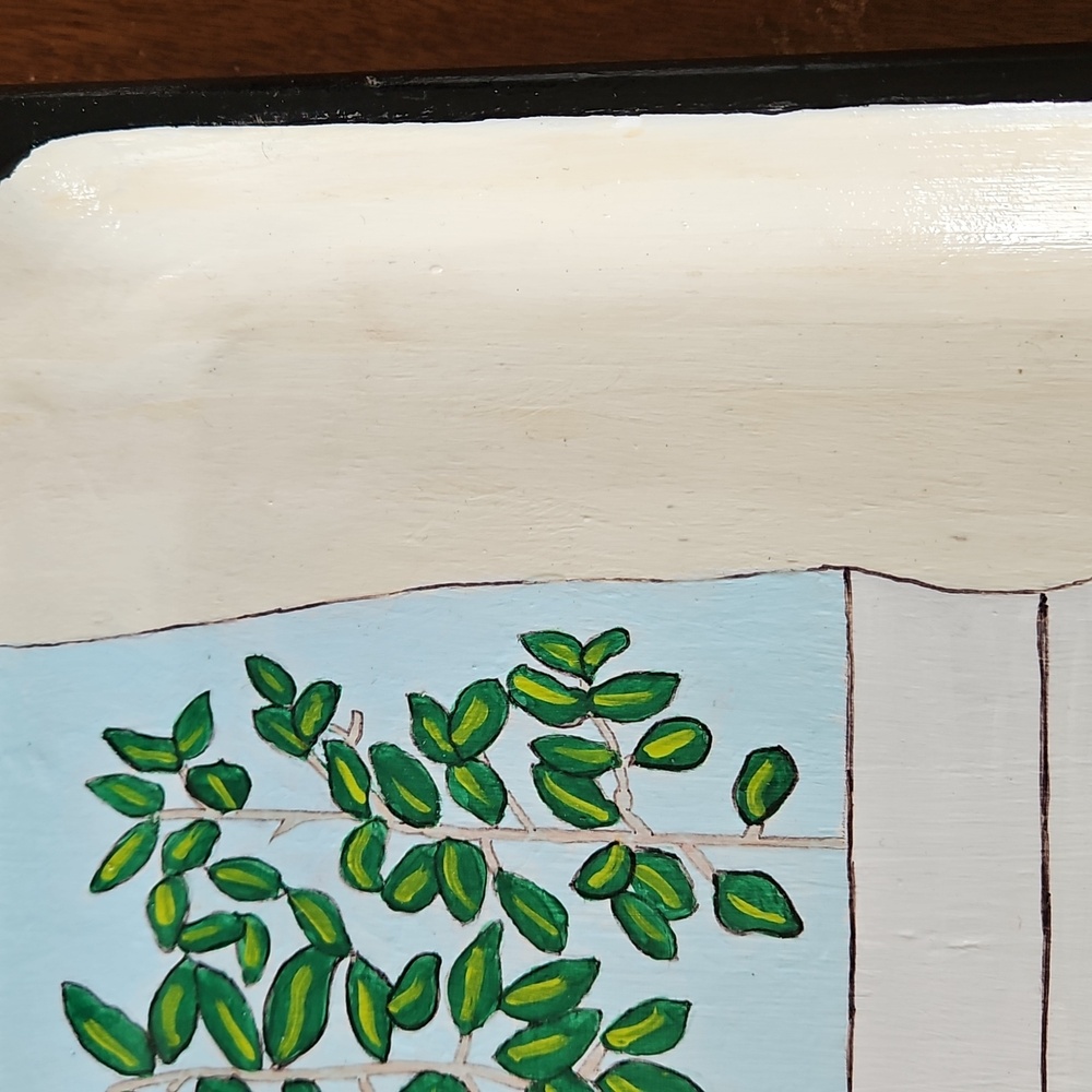 Thomas O'Brien Rubberwood Hand Painted Black Cat & Cardinal Tray Thailand - Picture 7 of 13